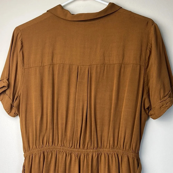 Monteau Women's Brown Rayon Shirt Dress with Tie Waist and pockets Size L - Picture 13 of 16